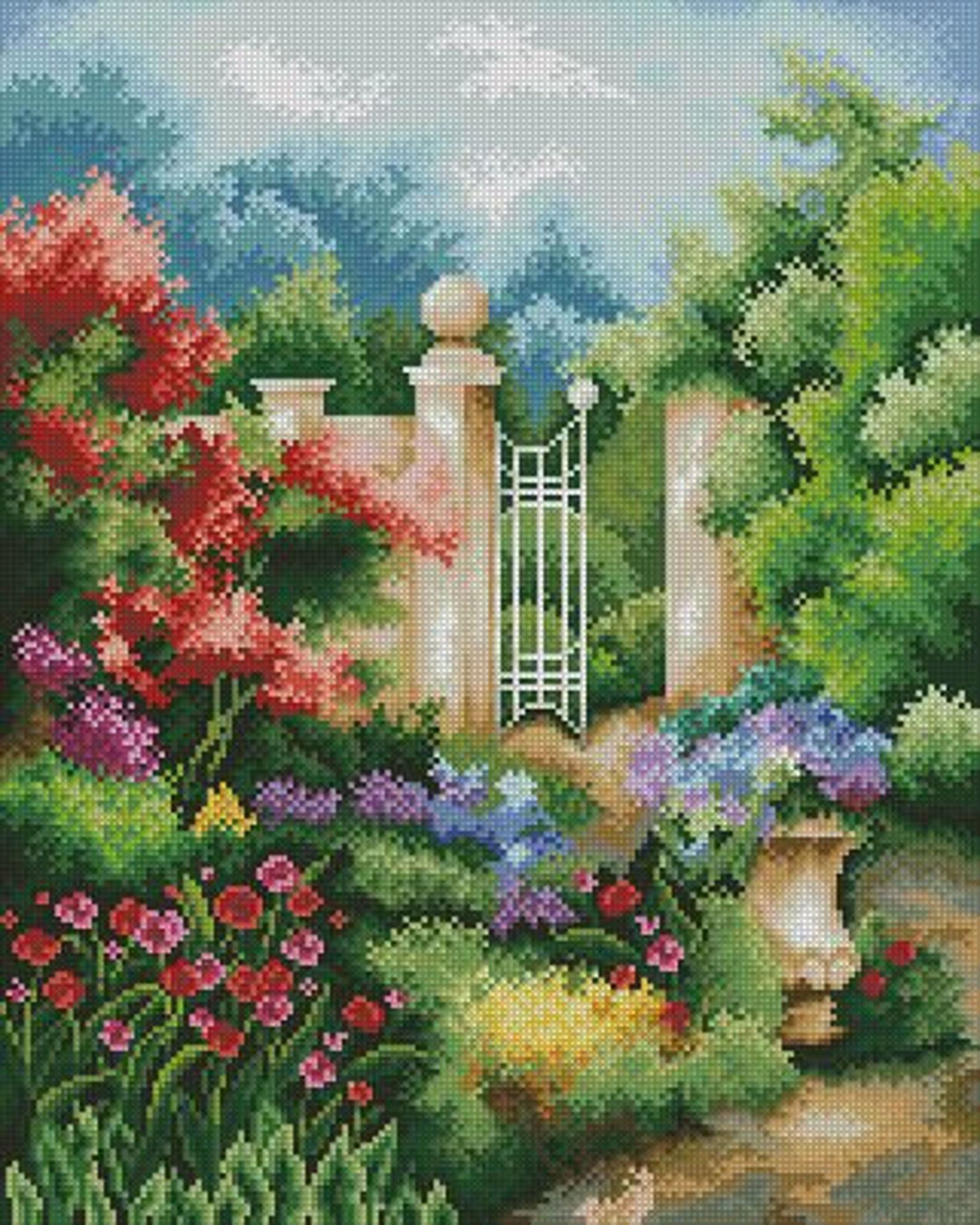 Blooming Garden Counted Cross Stitch Pdf Pattern Cottage Etsy