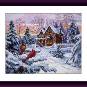 Christmas Memories PDF Counted cross stitch pattern winter red cardinal Digital cross stitch chart xmas eve PDF cross stitch pattern