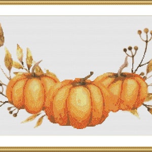 Kürbis Kreuzstichmuster PDF Herbst Halloween Stillleben Digital x Stichvorlage Stillleben Stillleben Vintage Blumenstrauß
