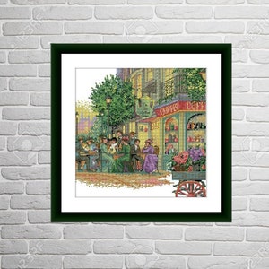 Paris cafe counted cross stitch pdf pattern coffee shop European city Digital cross stitch chart city xstitch pattern cafe needlepoint chart