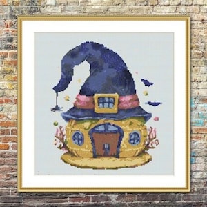 Halloween hat Animal PDF Counted cross stitch pattern vintage halloween Cat Digital cross stitch chart modern cross stitch pattern