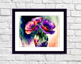 Watercolor purple poppies PDF Counted cross stitch pattern Flowers Digital cross stitch chart modern cross stitch pattern poppies xstitch