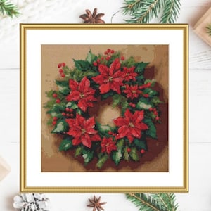 Christmas poinsettia PDF Counted cross stitch pattern christmas Holiday Digital cross stitch chart xmas PDF cross stitch pattern