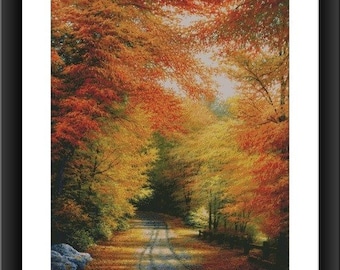 Paisaje de otoño PDF Patrón de punto de cruz contado Paisaje de otoño Gráfico de punto de cruz digital Temporada de otoño PDF Patrón xstitch Descarga instantánea