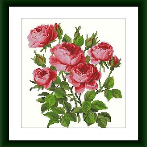 Red roses PDF Counted cross stitch pattern pdf flower Digital x stitch chart modern bouquet cross stitch pattern vintage flower bouquet