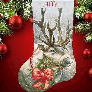 PDF Cervo calza di Natale Schema punto croce contato Alce di Natale Schema punto croce digitale Schema punto croce PDF della vigilia di Natale