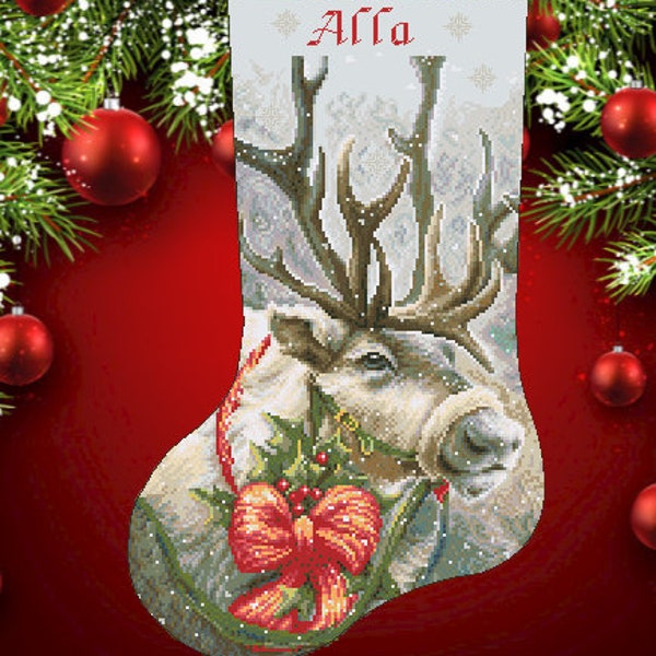 Christmas Stocking Deer PDF Counted cross stitch pattern Christmas Moose Digital cross stitch chart Christmas Eve PDF cross stitch pattern