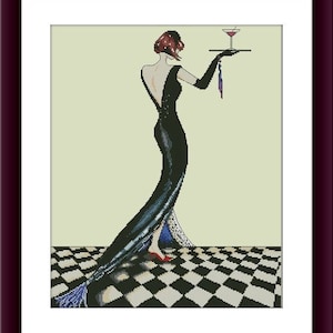 Lady Counted cross stitch pattern Coctail Digital cross stitch chart girl cross stitch pattern woman dress needlepoint chart