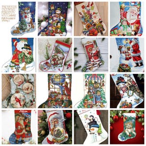Julstrumpa SET med 16 PDF-korsstygnsmönster Julstövel Digitalt korsstygnsdiagram Julafton PDF-korsstygnsmönster