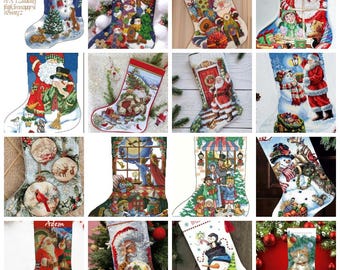 Christmas Stocking SET of 16 PDF Counted cross stitch pattern Christmas boot Digital cross stitch chart Christmas Eve PDF xstitch pattern