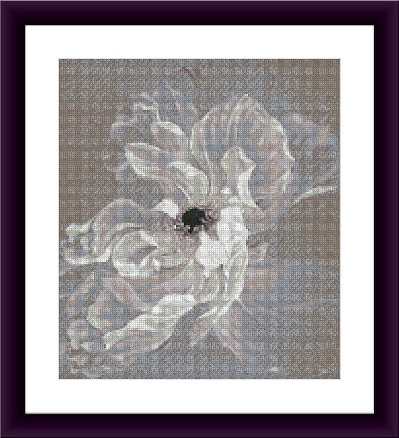 White Peony Flower PDF Counted Cross Stitch Pattern Botanical