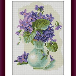 Violet flower PDF Counted cross stitch pattern Modern Digital cross stitch chart modern Still life cross stitch pattern iris xstitch