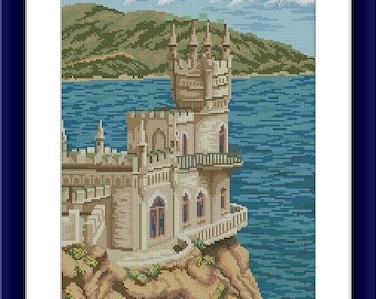Patrón de punto de cruz contado Castillo en PDF Italia antigua Gráfico de punto de cruz digital Patrón de punto de cruz de amantes Romeo y Julieta Punto de cruz