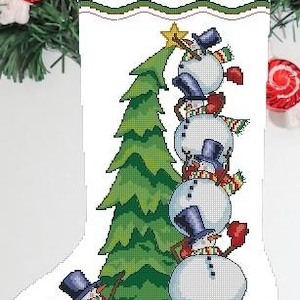 Schneemann Weihnachtsstrumpf PDF Kreuzstichmuster Weihnachten Digitale Kreuzstichvorlage Krippen PDF Kreuzstichmuster