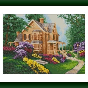 Garden cottage Counted cross stitch pdf pattern cottage Digital cross stitch chart city large cross stitch pattern instant download