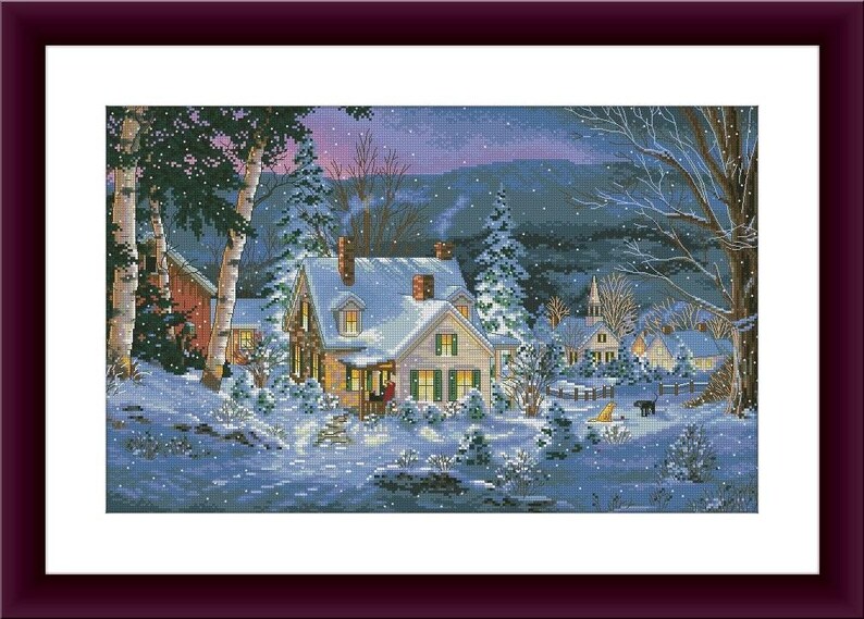 Christmas Cottage Counted Cross Stitch Pattern Winter Landscape Digital ...