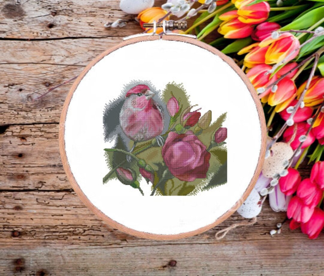 Bird and Rose Counted Cross Stitch Pattern Birds and Flowers Cross ...