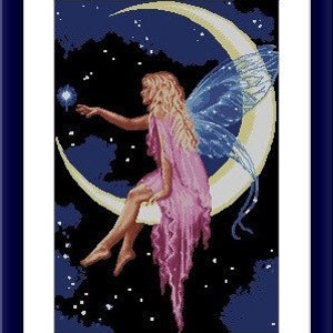 Moonlight Fairy PDF Kreuzstichvorlage Digitale Kreuzstichvorlage Pixie Kreuzstichvorlage Märchenhaftes Kreuzstichmuster