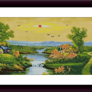 Autumn Landscape PDF Counted cross stitch pattern Landscape fall Digital cross stitch chart Fall season PDF xstitch pattern instant download