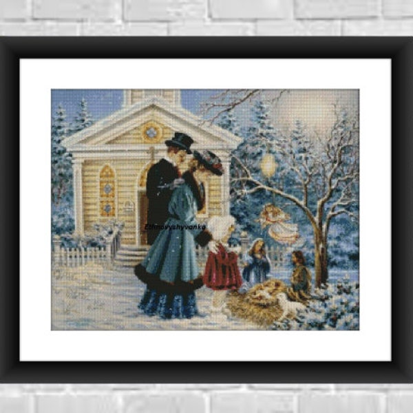 Victorian christmas Counted cross stitch pattern Vintage victorian cross stitch chart city landscape cross stitch pattern instant download