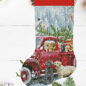 Christmas Eve Stocking PDF Counted cross stitch pattern Christmas Puppy Digital cross stitch chart Christmas Eve PDF cross stitch pattern