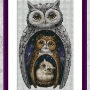 Graue Eulen Vögel PDF Kreuzstichmuster Fantasie Vögel Digitale Kreuzstichvorlage moderne Eule Kreuzstichmuster