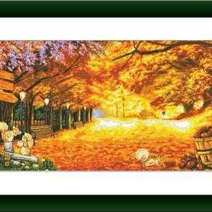 Herfst landschap PDF geteld kruissteekpatroon aquarel landschap herfst digitale xstitch grafiek herfst PDF xstitch patroon direct downloaden