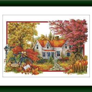 Autumn Garden PDF cross stitch pattern Flavours of autumn Digital cross stitch chart Lantern pumpkin cross stitch pattern