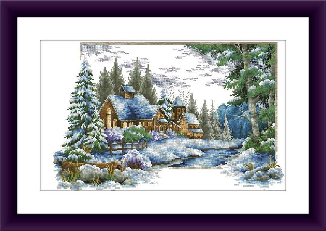 Winter Woodland Counted Cross Stitch Pattern Winter Cottage Landscape ...