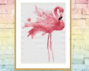 Pink Flamingo Counted cross stitch pattern pdf birds Digital cross stitch chart flamingo xstitch pattern bird couple needlepoint  chart