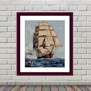 Seereise Zählmuster pdf Boot Meer Landschaft Digitale Kreuzstichvorlage marine Kreuzstichmuster Boot sofortiger download