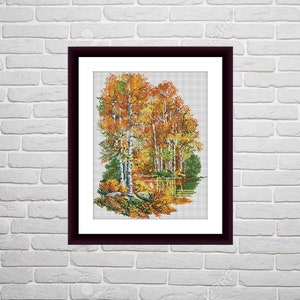 Autumn Landscape PDF Counted cross stitch pattern Landscape fall Digital cross stitch chart Fall season PDF xstitch pattern instant download