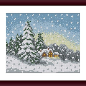 Christmas Eve Counted cross stitch pattern pdf xmas village Holiday Digital cross stitch chart christmas tree PDF cross stitch pattern