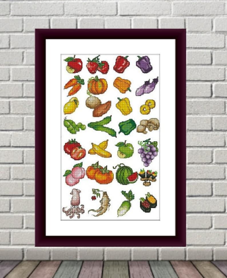 Vegetable Sampler Counted Cross Stitch Pattern Pdf Fruits Etsy