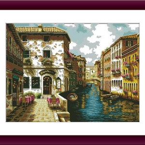 Venetië geteld kruissteekpatroon (talian Cityscape digitale kruissteekkaart aquarel stad kruissteekpatroon borduurkaart)