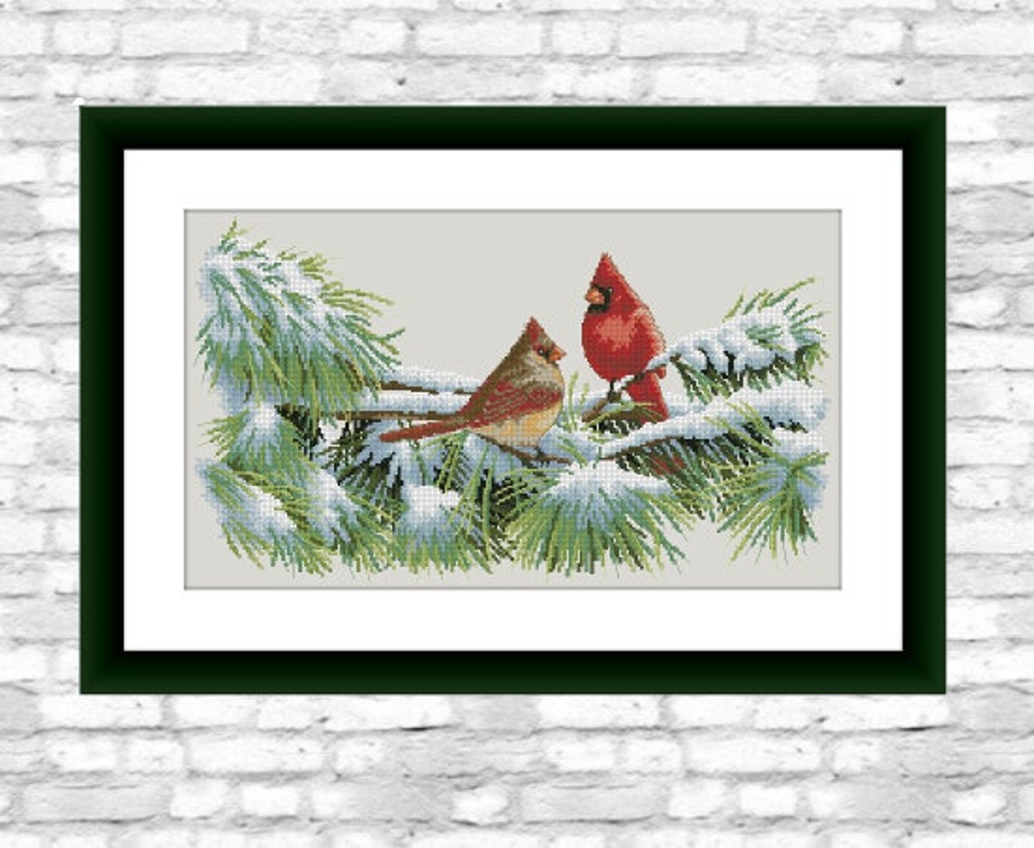 Winter Red Cardinal Birds PDF Counted Cross Stitch Pattern | Etsy