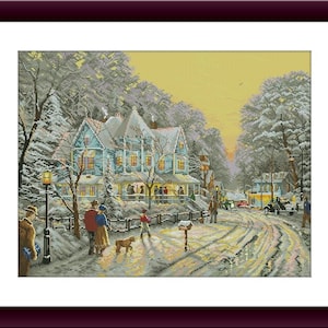 Christmas Eve Counted cross stitch pattern pdf xmas village Holiday Digital cross stitch chart christmas tree PDF cross stitch pattern