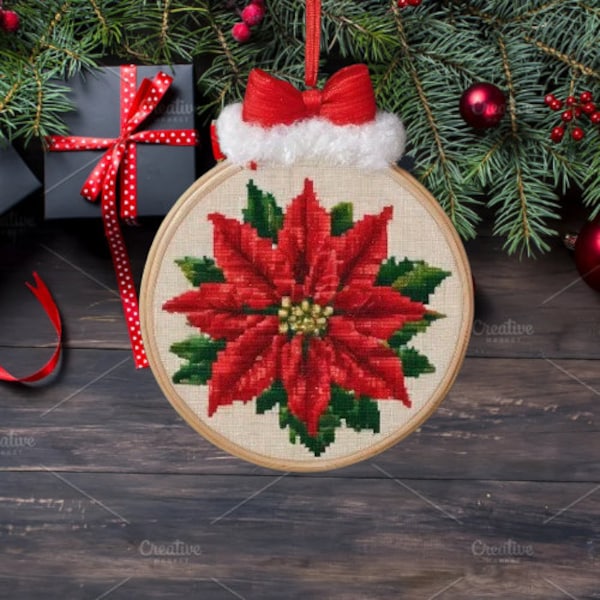 Christmas ornament poinsettia PDF Counted cross stitch pattern christmas Holiday Digital cross stitch chart xmas PDF cross stitch pattern