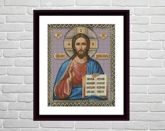 Jesus Christ icon PDF Counted cross stitch pattern Catholic Jesus Digital cross stitch chart religious cross stitch pattern download