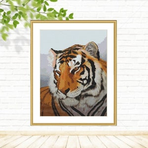 Tiger Tier PDF Kreuzstichvorlage Fantasy Tiere Digitale Kreuzstichvorlage moderner Löwe Kreuzstichvorlage