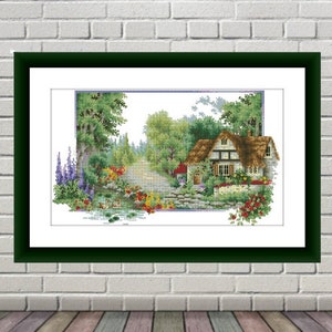 Summer cottage Counted cross stitch pdf pattern village cottage Digital cross stitch chart large cross stitch pattern instant download