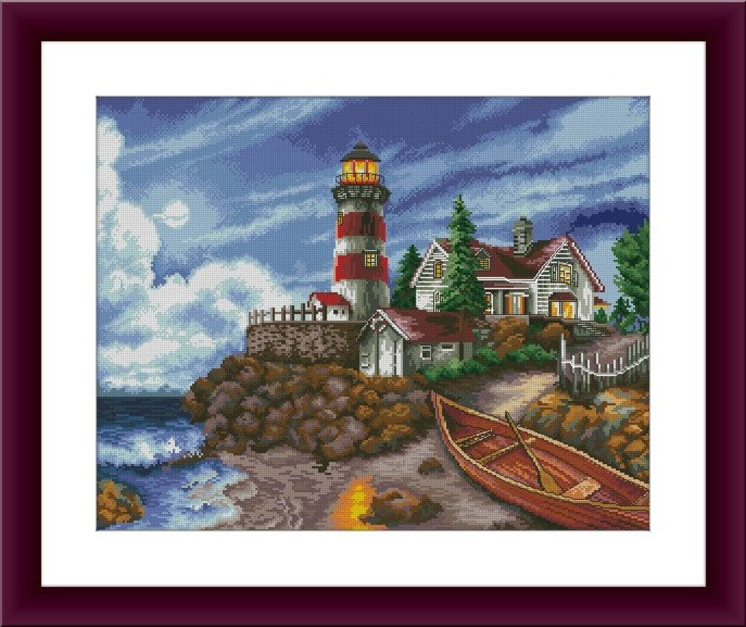 Scenic Lighthouse PDF Counted Cross Stitch Pattern Landscape Digital ...