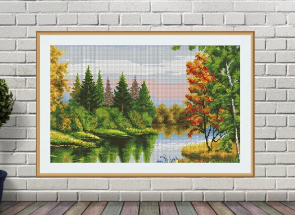 Woodland Landscape Counted Cross Stitch Pattern Autumn Landscape ...