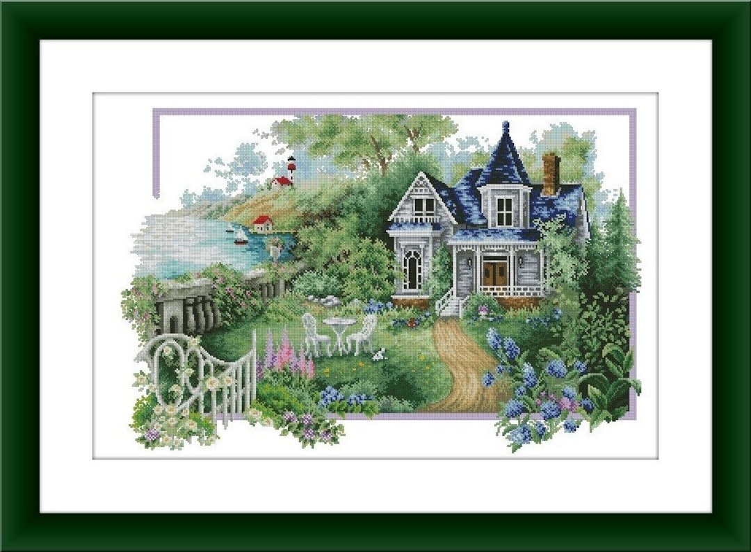 Summer Cottage Counted Cross Stitch Pdf Pattern Village Cottage Digital ...