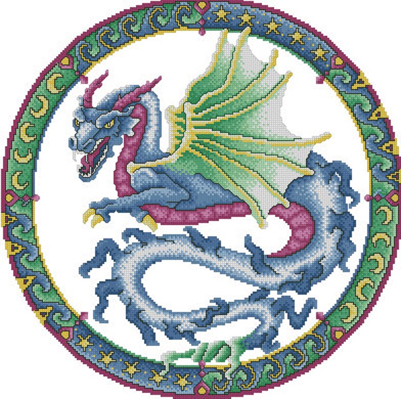 Dragon PDF Counted cross stitch pattern Fantasy Castle ...