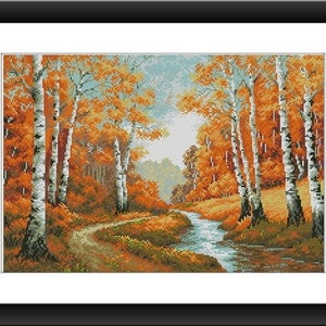 Autumn Landscape PDF Counted cross stitch pattern Landscape fall Digital cross stitch chart Fall season PDF xstitch pattern instant download