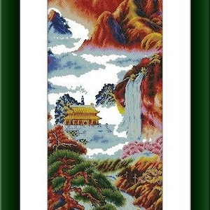 Autumn landscape Counted cross stitch pdf pattern fall season Digital cross stitch chart fall cross stitch pattern instant download