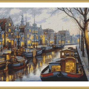 Venetië geteld kruissteekpatroon (talian Cityscape digitale kruissteekkaart aquarel stad kruissteekpatroon borduurkaart)