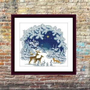 Paesaggio bosco invernale Schema punto croce PDF Animali del bosco Schema punto croce digitale Schema punto croce PDF bosco invernale