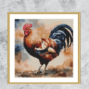 Rooster PDF Counted cross stitch pattern Country birds Digital cross stitch chart vintage cross stitch pattern